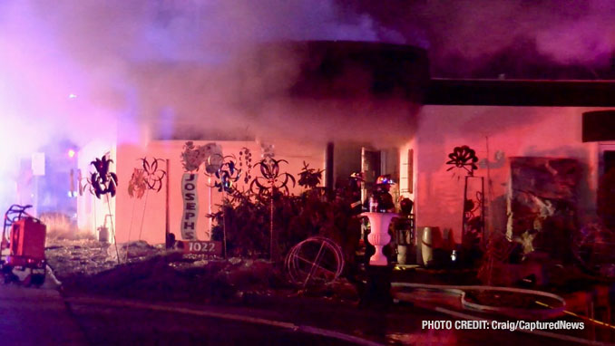 Firefighters working at the scene of an extra-alarm fire at Joseph's Florist on Milwaukee Avenue in Libertyville on Tuesday night, February 6, 2024 (Craig/CapturedNews)
