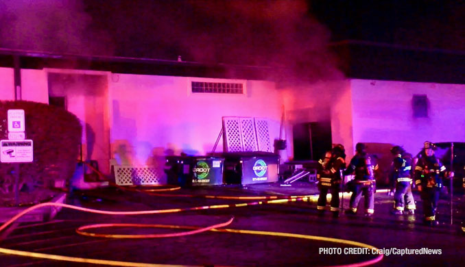 Firefighters working at the scene of an extra-alarm fire at Joseph's Florist on Milwaukee Avenue in Libertyville on Tuesday night, February 6, 2024 (Craig/CapturedNews)