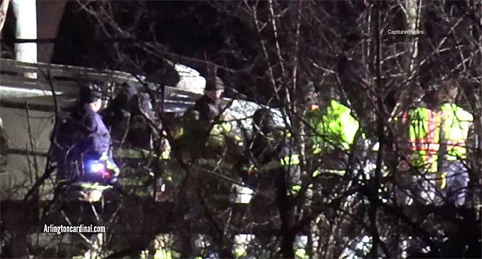 Authorities inspecting a white pickup truck at the scene of a fatal head-on crash on County Line Road west of Donlea Road in Barrington Hills (CARDINAL NEWS/CapturedNews)