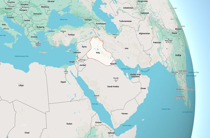 Iraq and Syria, regional global view (SOURCE: Map data ©2024 Google, INEGI, TMAP Mobility United States)