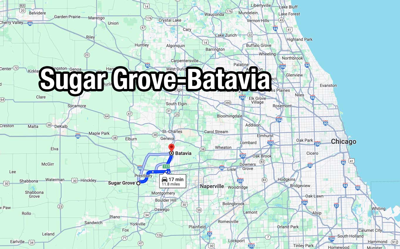 Sugar Grove to Batavia, Illinois (SOURCE: Map data ©2024 Google)