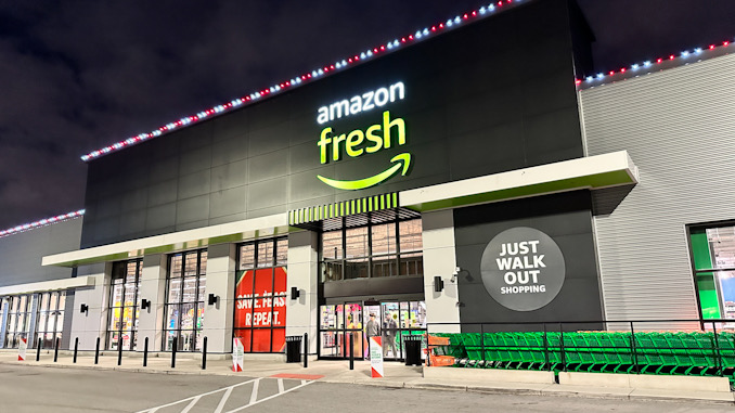 The Amazon Fresh store including a 'Just Walk Out' sign at 7201 West 24th Street in North Riverside, Illinois (CARDINAL NEWS)