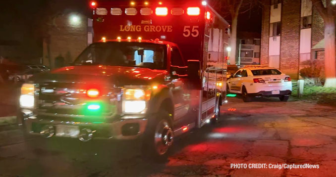Long Grove Fire Protection District paramedics transport a shooting victim to an area hospital (PHOTO CREDIT: Craig/CapturedNews)