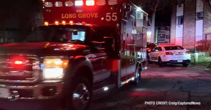 Long Grove Fire Protection District paramedics transport a shooting victim to an area hospital (PHOTO CREDIT: Craig/CapturedNews)