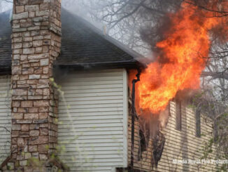 Flames erupt from a second floor window at the northwest corner of a home on Riverside Drive in unincorporated Crystal Lake Friday, March 29, 2024 (SOURCE: Nunda Rural Fire Protection District)