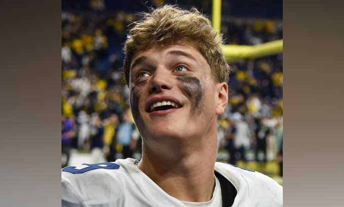 Michigan Wolverines Quarterback J.J. McCarthy after the 2023 Big 10 Championship game victory over the Iowa Hawkeyes (December 3, 2023/CC BY 2.0)