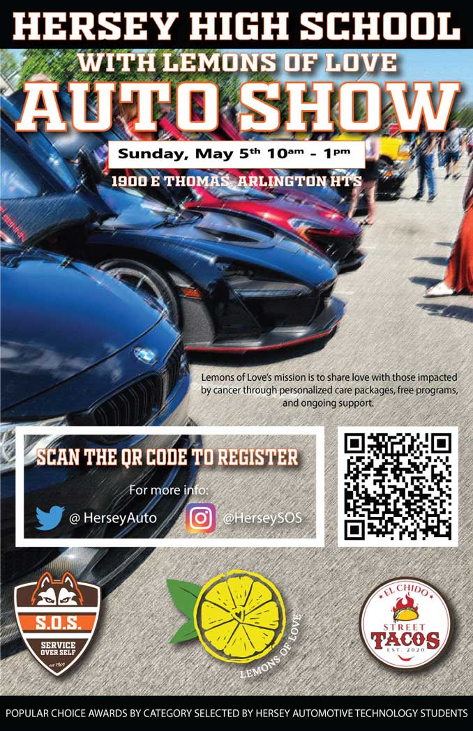 Hersey High School 2nd Annual Auto Show Sunday May 5, 2024, 10:00 AM to 1:00 PM
