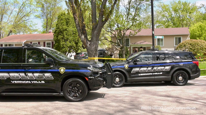 Investigators on Cherry Valley Road in Vernon Hills at the scene of an apparent murder/suicide in a home on Wednesday morning, May 1, 2024 (Craig/CapturedNews)