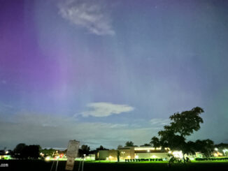 Northern Lights over Thomas Middle School in Arlington Heights at 9:10 p.m. Friday, May 10, 2024 (CARDINAL NEWS)