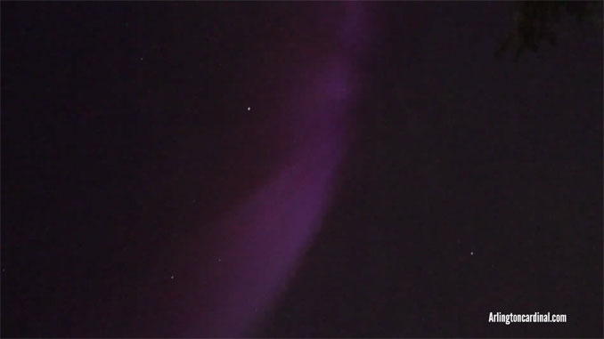 Purplish Blue streak in Northern Lights rising up Saturday, May 11, 2024 after 3:00 a.m.