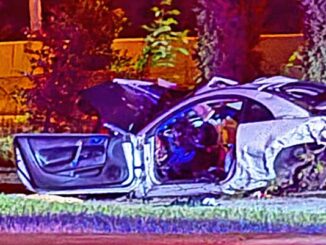 Wrecked Mitsubishi that rolled and cartwheeled for 400 feet after the driver lost control and the vehicle veered off Route 53 on to Wilke Road just after 1:00 a.m. Saturday, May 25, 2024 (photo provided to CARDINAL NEWS)