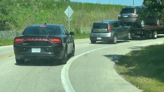The Kia Soul driven by Aaron M. Hall-Williams towed along with the other involved crashed vehicle on Sunday, August 20, 2023 (CARDINAL NEWS)