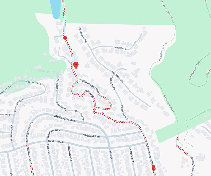 Chautauqua Boulevard road block captured 12:15 AM Sunday, January 19, 2025 (Map data Google 2025)