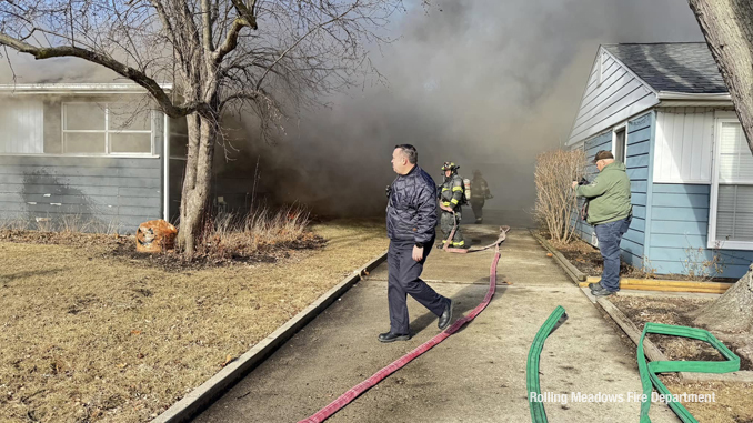 Firefighters on scene at a house fire on Bluebird Lane in Rolling Meadows Thursday afternon, February 6, 2025 (SOURCE: Rolling Meadows Fire Department)