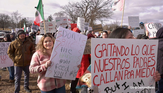 Protest march on Saturday, February 1, 2025 in Waukegan against criminal migrant arrests and alleged collateral damage cause by actions of federal agent (Craig/CapturedNews)
