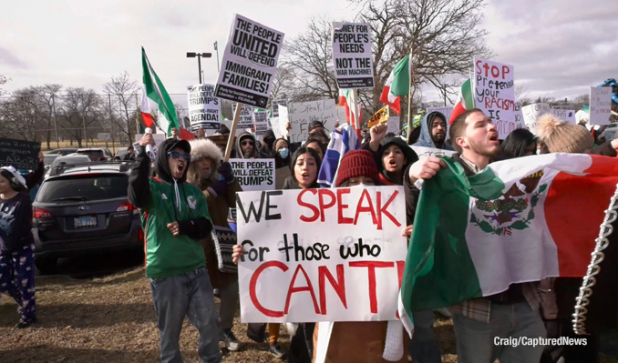 Protest march on Saturday, February 1, 2025 in Waukegan against criminal migrant arrests and alleged collateral damage cause by actions of federal agent (Craig/CapturedNews)