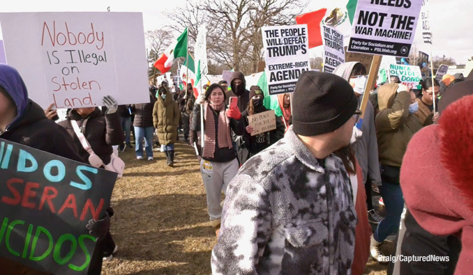 Protest march on Saturday, February 1, 2025 in Waukegan against criminal migrant arrests and alleged collateral damage cause by actions of federal agent (Craig/CapturedNews)