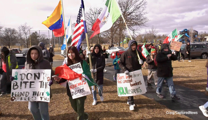 Protest march on Saturday, February 1, 2025 in Waukegan against criminal migrant arrests and alleged collateral damage cause by actions of federal agent (Craig/CapturedNews)