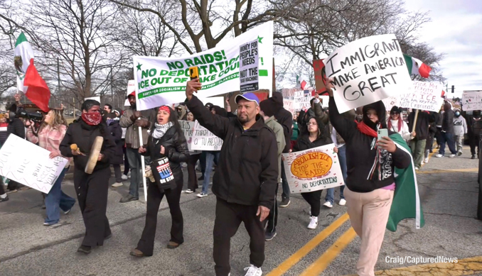 Protest march on Saturday, February 1, 2025 in Waukegan against criminal migrant arrests and alleged collateral damage cause by actions of federal agent (Craig/CapturedNews)