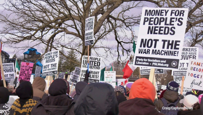 Protest march on Saturday, February 1, 2025 in Waukegan against criminal migrant arrests and alleged collateral damage cause by actions of federal agent (Craig/CapturedNews)