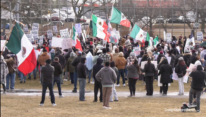 Protest march on Saturday, February 1, 2025 in Waukegan against criminal migrant arrests and alleged collateral damage cause by actions of federal agent (Craig/CapturedNews)