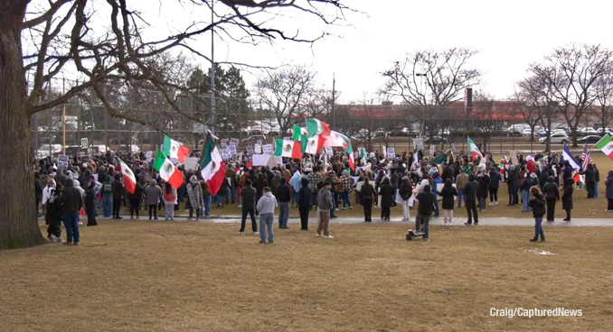Protest march on Saturday, February 1, 2025 in Waukegan against criminal migrant arrests and alleged collateral damage cause by actions of federal agent (Craig/CapturedNews)