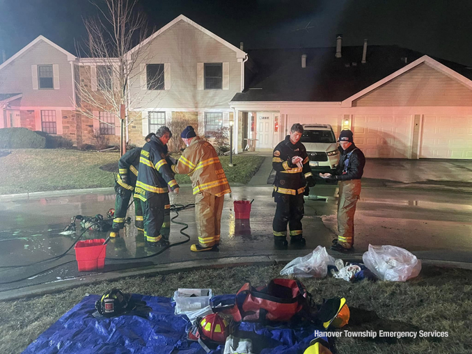 Scene of a working fire on Scarsdale Court in Schaumburg Sunday, March 16, 2025 (SOURCE: Hanover Township Emergency Services)