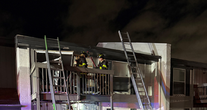 Apartment fire in an exterior wall on Seegers Road in Arlington Heights just after 3:00 a.m. Tuesday, April 15, 2025 (CARDINAL NEWS)