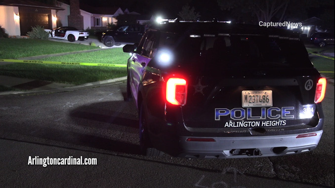 Arlington Heights Police Department at the crime scene involving an attempted auto theft and a shooting at the northwest corner of Galesburg Avenue and Nichols Road in unincorporated Arlington Heights just west of Nickol Knoll Golf Club in Arlington Heights, Friday morning, July 25, 2025 (CARDINAL NEWS)