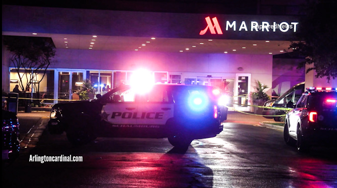 Crime scene at the Chicago Marriott Schaumburg, 50 North Martingale Road in Schaumburg after a woman was shot around 10:10 p.m. Friday, July 25, 2025 (CARDINAL NEWS)