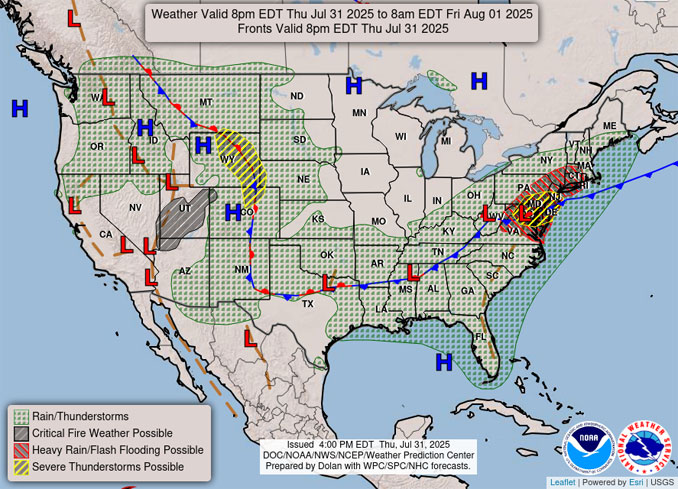 US Forecast Chart Map shows High Pressure over northern Minnesota and southeast Ontario (SOURCE: National Weather Service)