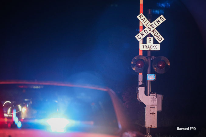Crash scene involving a freight train on Union Pacific Northwest line between Harvard and Woodstock in McHenry County, Thursday, August 28, 2025 (SOURCE: Harvard Fire Protection District)