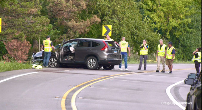 Fatal crash scene after the driver of a Honda CR-V crossed the double yellow line and hit a Honda Accord on Saturday, August 9, 2025 about 4:37 p.m. (Craig/CapturedNews)