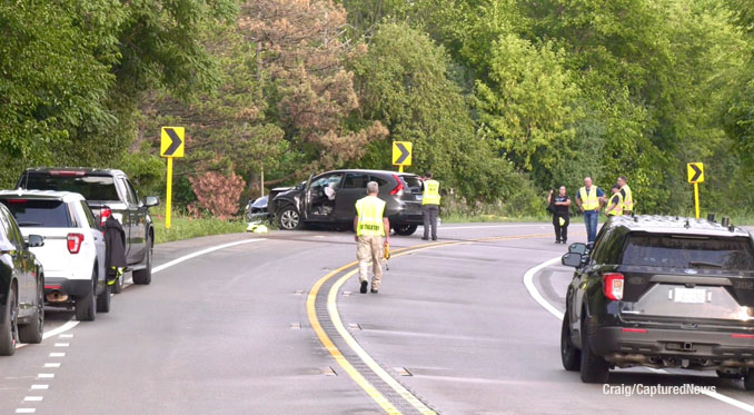 Fatal crash scene after the driver of a Honda CR-V crossed the double yellow line and hit a Honda Accord on Saturday, August 9, 2025 about 4:37 p.m. (Craig/CapturedNews)