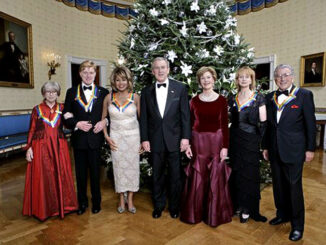 U.S. President George W. Bush and First Lady Laura Bush pose with the Kennedy Center honorees (L-R), actress Julie Harris, actor Robert Redford, singer Tina Turner, ballet dancer Suzanne Farrell and singer Tony Bennett on December 4, 2005, at a reception in the Blue Room at the White House (White House photo by Eric Draper - whitehouse.gov)