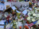 Flowers and candles at the Charlie Kirk vigil at North School Park in Arlington Heights on Sunday, September 14, 2025 (CARDINAL NEWS)