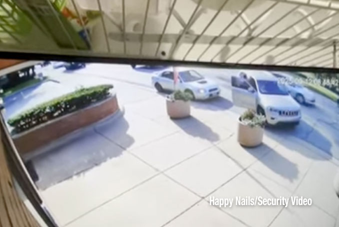 Security video showing beginning of ICE traffic stop in front of Happy Nail nail salon on Grand Avenue in Franklin Park about 8:49 a.m. Friday, September 12, 2025 (SOURCE: Security video/Happy Nails)