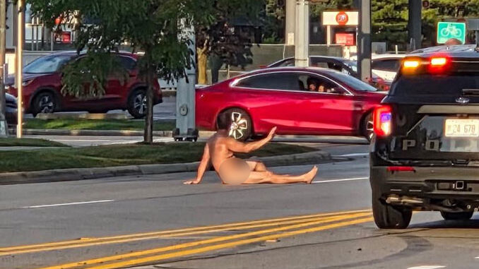 A male adult sitting in the eastbound lanes of Kirchoff Road near Meadows Drive in Rolling Meadows (Provided photo/CARDINAL NEWS)
