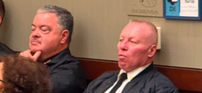 Arlington Heights Police Chief Nicholas Pecora and Arlington Heights Fire Chief Lance Harris -- attending a Village Board meeting for a Chicago Bears stadium topic on Monday, December 9, 2024 -- have a long way to go to match the quality of public information sharing that compares to the home city of the Seattle Seahawks (CARDINAL NEWS)