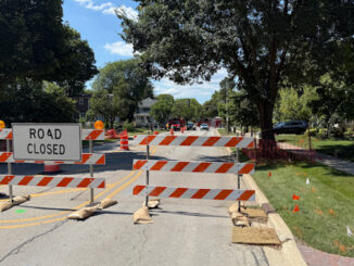 Road Closed sign on westbound Euclid Avenue east of Arlington Heights Road in Arlington Heights on Monday, September 1, 2025 (CARDINAL NEWS)