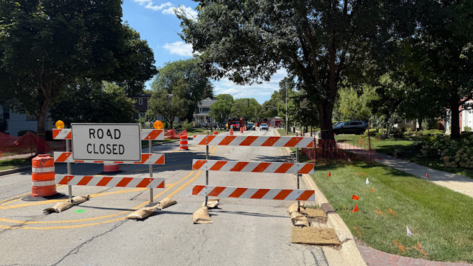 Road Closed sign on westbound Euclid Avenue east of Arlington Heights Road in Arlington Heights on Monday, September 1, 2025 (CARDINAL NEWS)