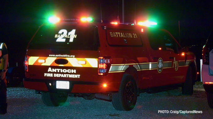 Fire Command Antioch Battalion 21 at the scene of a single-vehicle boat crash on the Fox Lake near Captain's Quarters on Monday, October 6, 2025 (Craig/CapturedNews)