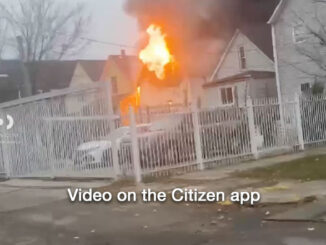 House fire on Damen Avenue near 57th Street in Chicago where a fire command officer was injured Tuesday afternoon, November 18, 2025 (Video on the Citizen app/CARDINAL NEWS)