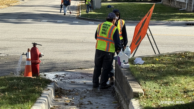 Water testing equipment and supplies at the southwest corner of Arlington Heights Road and Hawthorne Street with Arlington Heights Public Works crew Tuesday morning, November 4, 2025 (CARDINAL NEWS)