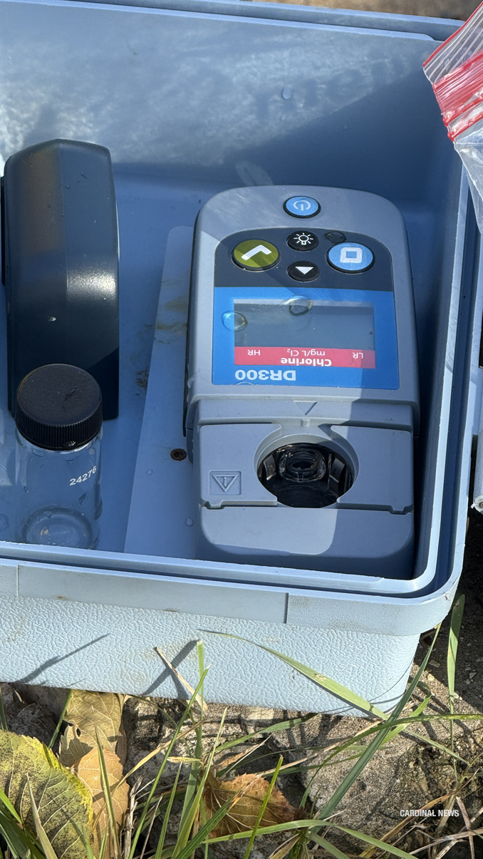 Water testing equipment and supplies at the southwest corner of Arlington Heights Road and Hawthorne Street with Arlington Heights Public Works crew Tuesday morning, November 4, 2025 (CARDINAL NEWS)