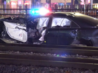 Metra train crash with a Toyota Camry at Arlington Heights Road and Northwest Highway, Arlington Heights on Friday night, November 22, 2025 (CARDINAL NEWS)