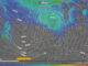 Weather outlook showing forecast Low Pressure position, isobars, temperatures and snow forecast at 5:00 p.m. Saturday, November 29, 2025 (SOURCE: Windy.com)