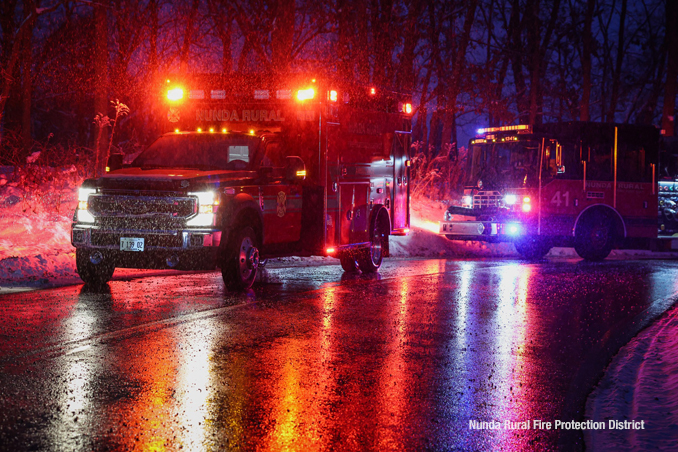 A school bus with two children aboard crashed into a pole in McHenry County Monday evening, December 1, 2025 (SOURCE: Nunda Rural Fire Protection District)
