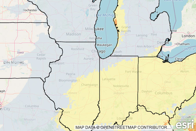 Winter Storm Severity Index Map (WSSI) Monday night, December 1, 2025 (NOAA Weather Prediction Center)