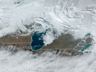 Cloud cover Tuesday January 13, 2026 at 2:21 p.m. CST (CIRA/NOAA when using GeoColor imagery.)